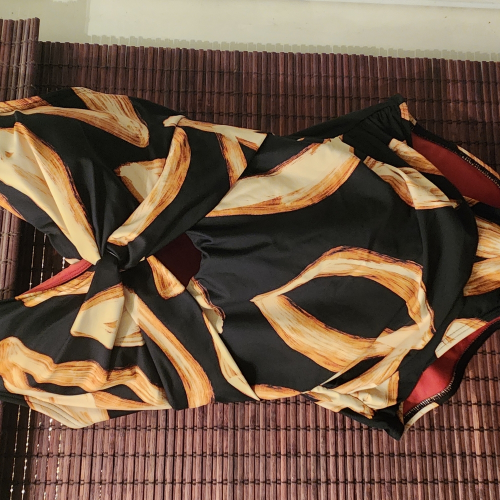 Stylish Black and Tan Swimsuit